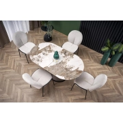STÓŁ ROZKŁADANY beżowy marmur / cappuccino / czarny ROBINSON – stół rozkładany do salonu, nowoczesny stół rozkładany, stół powiększany, stół rozkładany 140x80, stół rozkładany online, stoły rozkładane sklep, stół rozkładany do jadalni