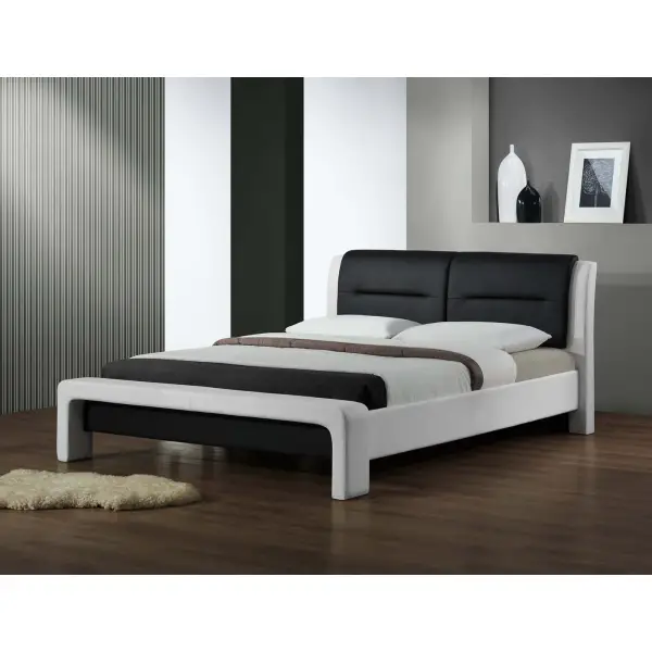 CASSANDRA łóżko tapicerowane ekoskórą 160x200 cm łóżko biało-czarny