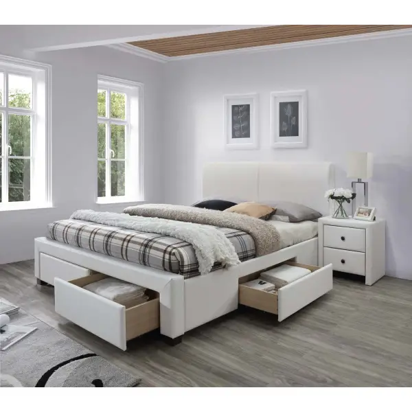 MODENA 2 łóżko tapicerowane z szufladami biały