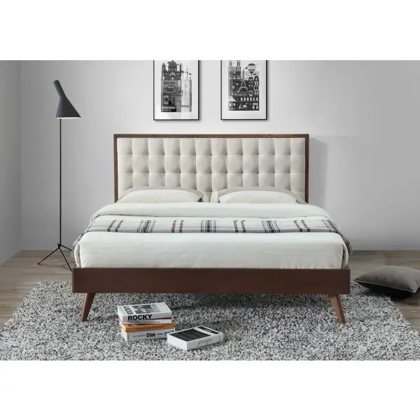 Łóżko drewniane 160x200 z tapicerowanym zagłówkiem SOLOMO STYLOWE