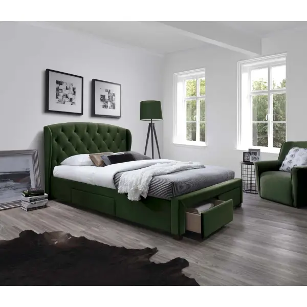 SABRINA łóżko 160x200 z szufladami ciemny zielony
