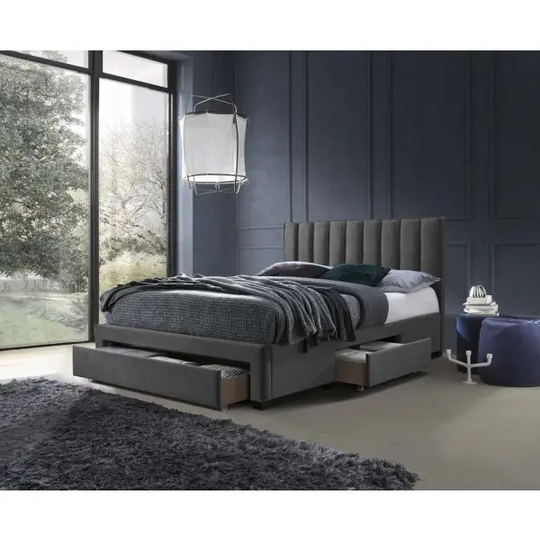GRACE 160x200 łóżko tapicerowane z szufladami popiel velvet