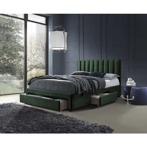 GRACE łóżko 160x200 z szufladami ciemny zielony velvet