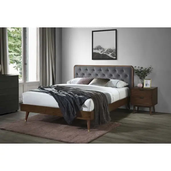 CASSIDY łóżko drewniane 160x200 popielaty / orzech
