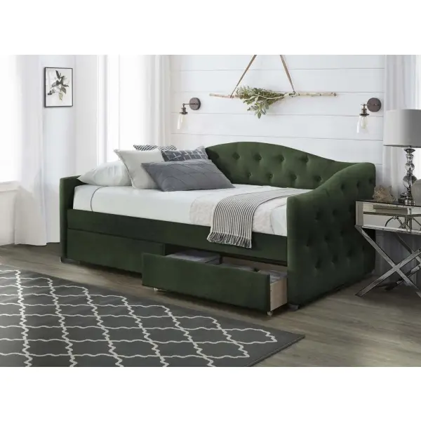ALOHA łóżko jednosobowe 90x200 z szufladami ciemny zielony velvet