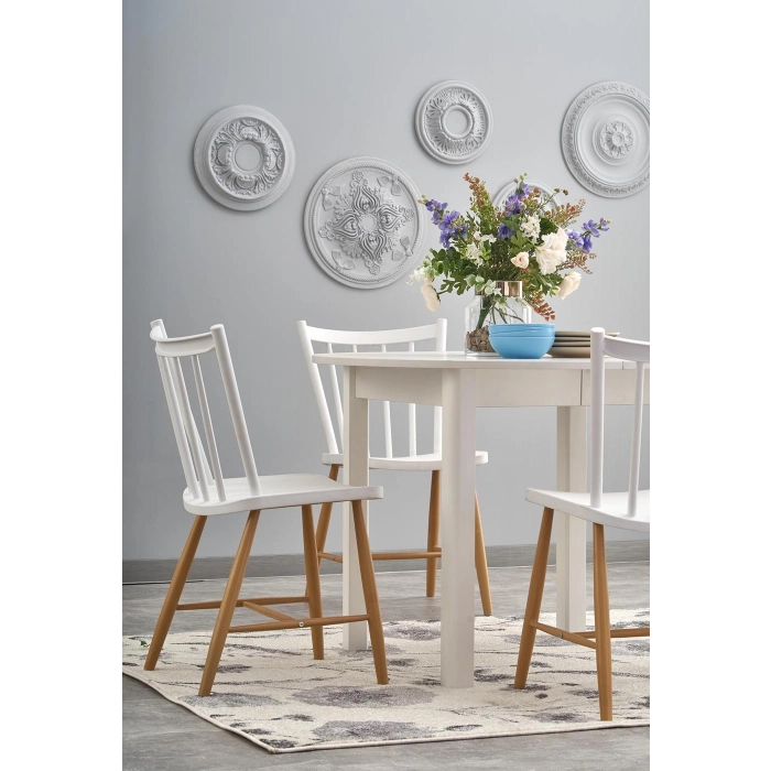 RINGO stół kolor blat - biały, nogi - biały (102-142x102x76 cm) – stół biały, stół czarny, nowoczesny stół, stół okrągły, idealny do salonu