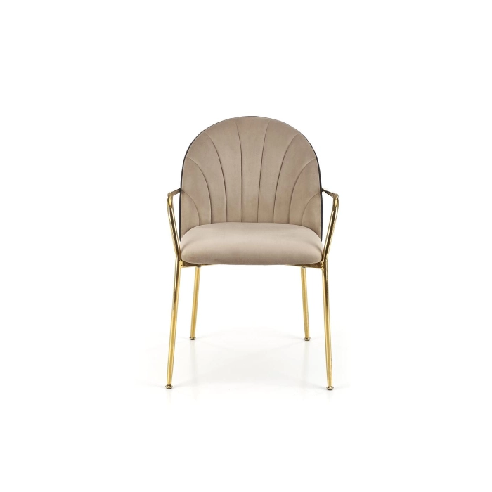 KRZESŁO TAPICEROWANE NA ZŁOTYCH NOGACH BEŻ / CZARNY K500 – krzesło jadalnia, krzesło nowoczesne, krzesło do salonu, krzesło tapicerowane, wygodne krzesła
