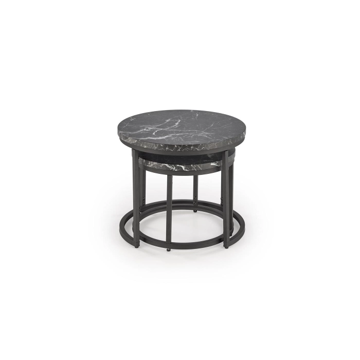 ZESTAW 2 ŁAW OKRĄGŁYCH CZARNY MARMUR OREO – nowoczesny, modne meble, meble do salonu, meble nowoczesne, meble do domu