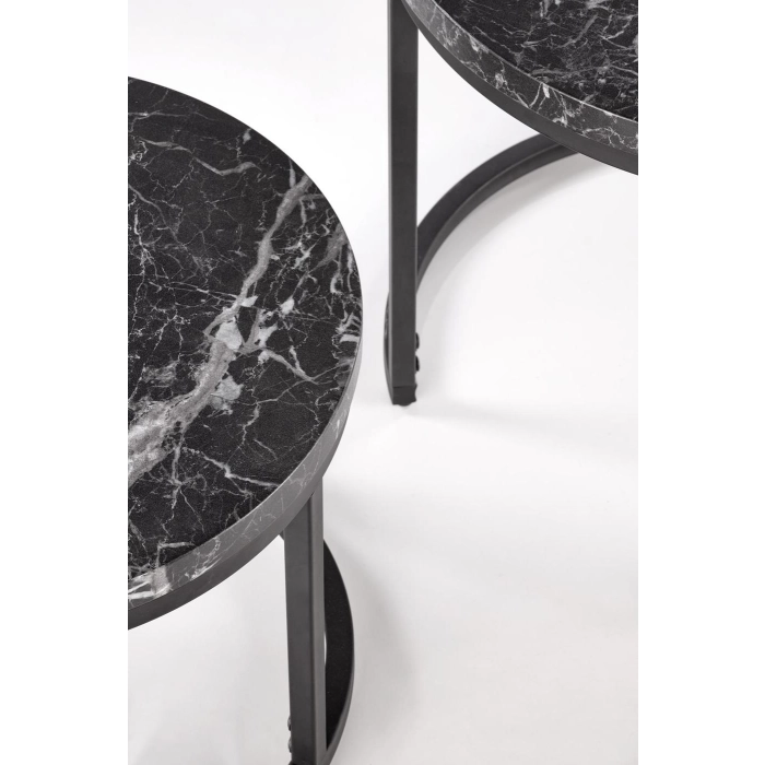 ZESTAW 2 ŁAW OKRĄGŁYCH CZARNY MARMUR OREO – modne meble, meble nowoczesne, meble do domu, meble do salonu