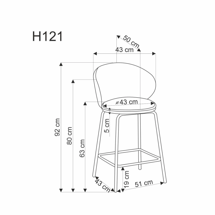 H121 hoker nogi - czarny, siedzisko - popielaty – hoker do wyspy, hoker kuchenny, hoker nowoczesny, hoker barowy, hokery tapicerowane