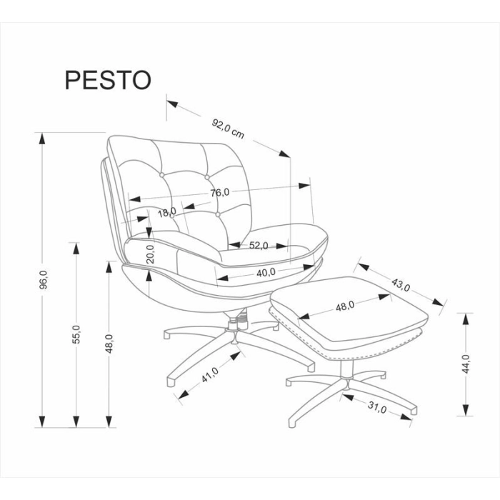FOTEL WYPOCZYNKOWY Z PODNÓŻKIEM I FUNKCJĄ KOŁYSKI PESTO BEŻOWY WYMIARY