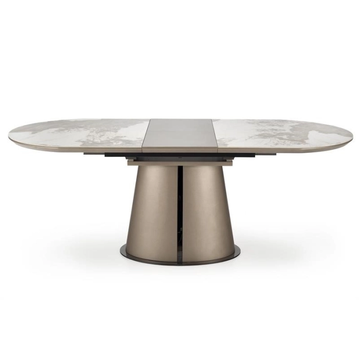 STÓŁ ROZKŁADANY 160–200 CM ROBINSON BEŻOWY MARMUR / CAPPUCCINO / CZARNY CERAMIKA front rozłożony