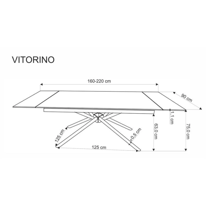 STÓŁ ROZKŁADANY 160–220 CM VITORINO BIAŁY MARMUR LOFT GLAMOUR NOWOCZESNY wymiary