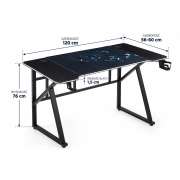 BIURKO GAMINGOWE LED 120 CM CZARNE B22-FX wymiary