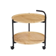 STOLIK OKRĄGŁY NA KÓŁKACH FI 50 CM DĄB NATURALNY CZARNY METAL L28-FX