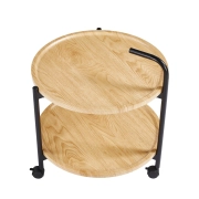 STOLIK OKRĄGŁY NA KÓŁKACH FI 50 CM DĄB NATURALNY CZARNY METAL L28-FX GÓRA