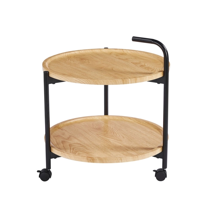 STOLIK OKRĄGŁY NA KÓŁKACH FI 50 CM DĄB NATURALNY CZARNY METAL L28-FX