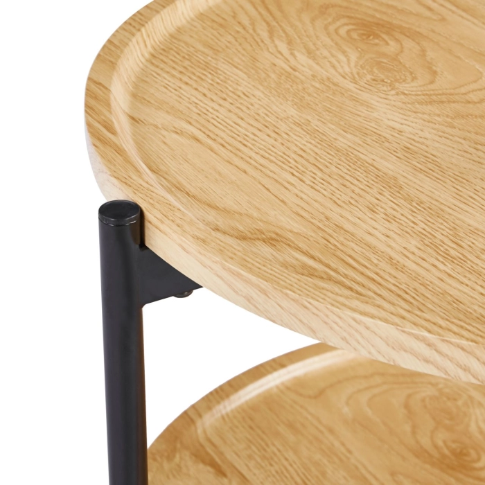 STOLIK OKRĄGŁY NA KÓŁKACH FI 50 CM DĄB NATURALNY CZARNY METAL L28-FX DETAL
