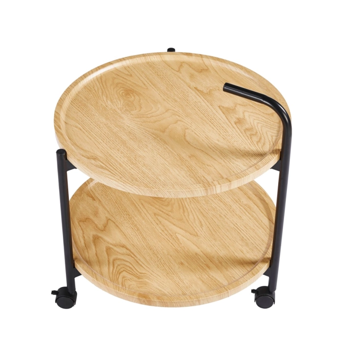 STOLIK OKRĄGŁY NA KÓŁKACH FI 50 CM DĄB NATURALNY CZARNY METAL L28-FX GÓRA