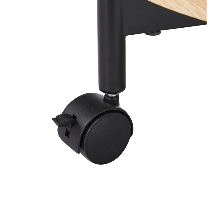 STOLIK OKRĄGŁY NA KÓŁKACH FI 50 CM DĄB NATURALNY CZARNY METAL L28-FX KÓŁKO