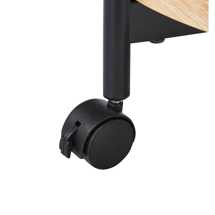 STOLIK OKRĄGŁY NA KÓŁKACH FI 50 CM DĄB NATURALNY CZARNY METAL L28-FX KÓŁKA