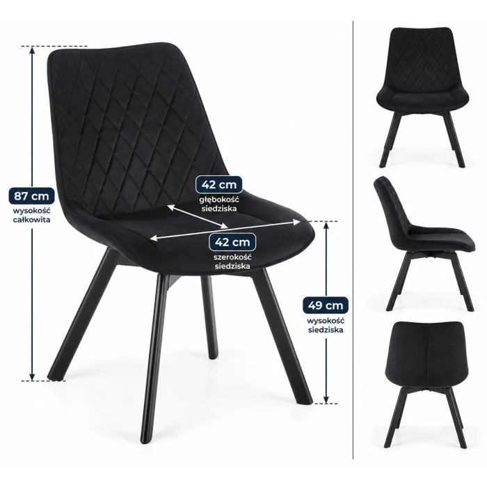 KRZESŁO TAPICEROWANE OBROTOWE VELVET CZARNY K62-FX wymiary