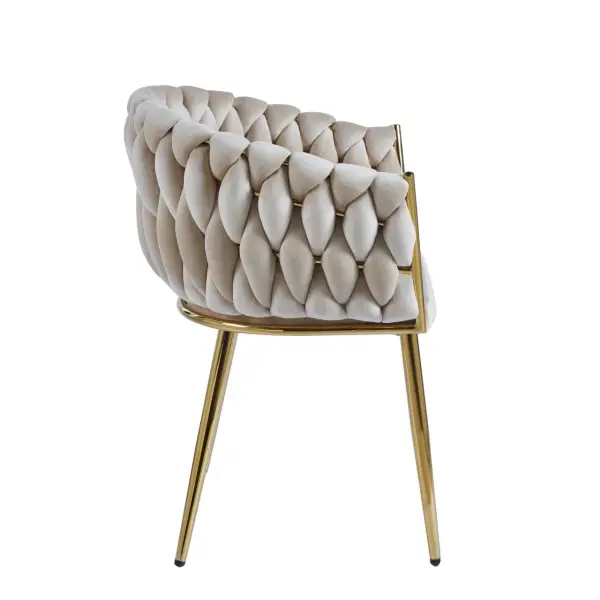 Krzesło na złotych nogach tapicerowane beżowe K7-FX bok