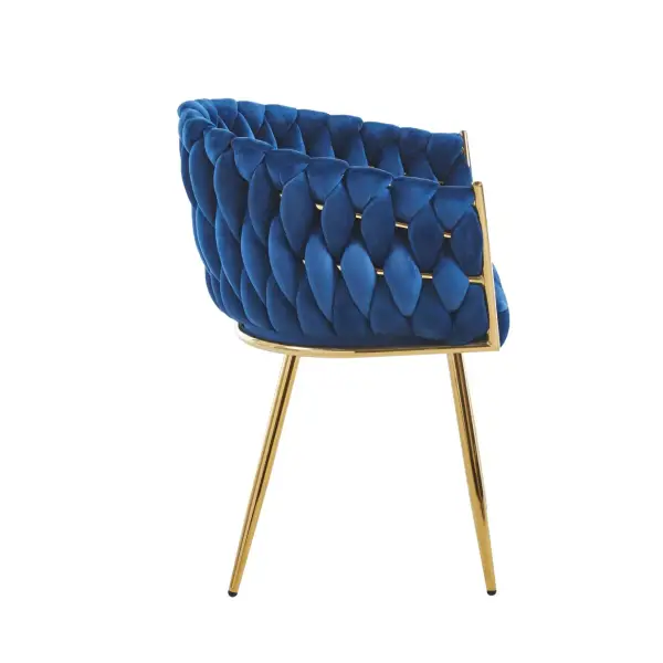 Krzesło na złotych nogach tapicerowane niebieskie K7-FX bok