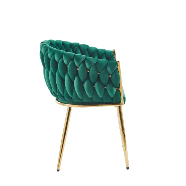 Krzesło na złotych nogach tapicerowane zielone K7-FX bok