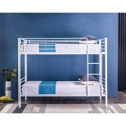 Łóżko piętrowe metalowe z materacami sprężynowym bonell 90x200 białe front