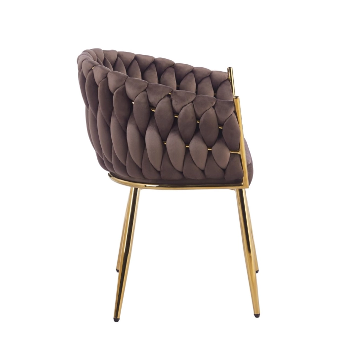 KRZESŁO TAPICEROWANE GLAMOUR MOKKA BRĄZ VELVET NA ZŁOTYCH NOGACH K7-FX (G) bok