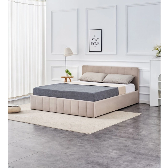ŁÓŻKO TAPICEROWANE LT1-FX 160x200 BEŻOWY VELVET Z POJEMNIKIEM NA POŚCIEL