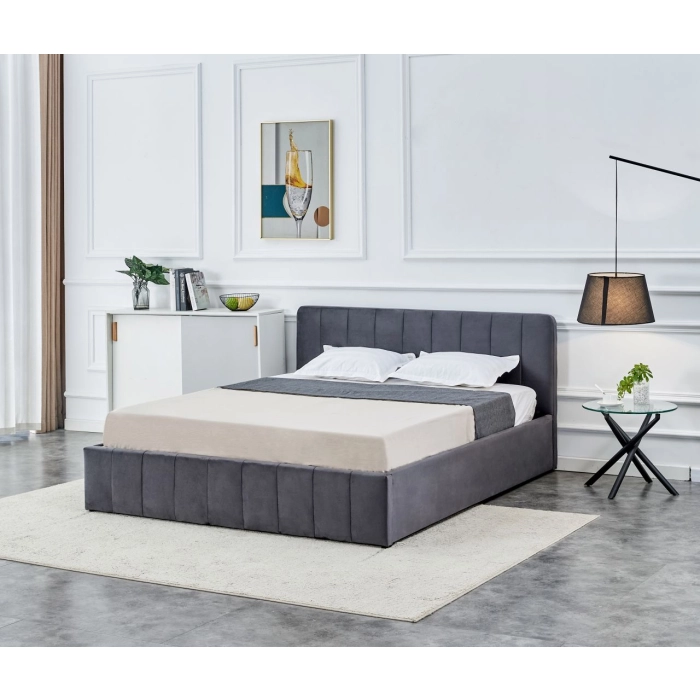 ŁÓŻKO TAPICEROWANE LT1-FX 160x200 SZARY VELVET Z POJEMNIKIEM NA POŚCIEL